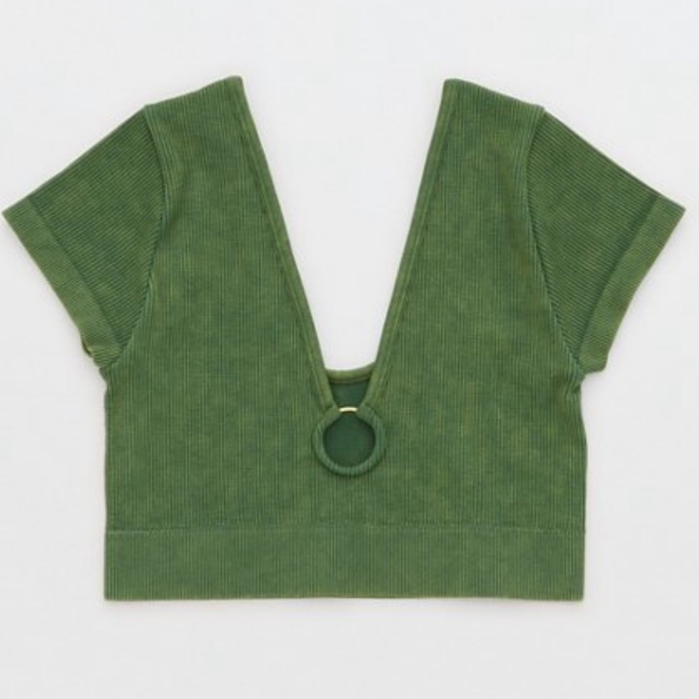Aerie. Seamless Crop Top Bralette in green.